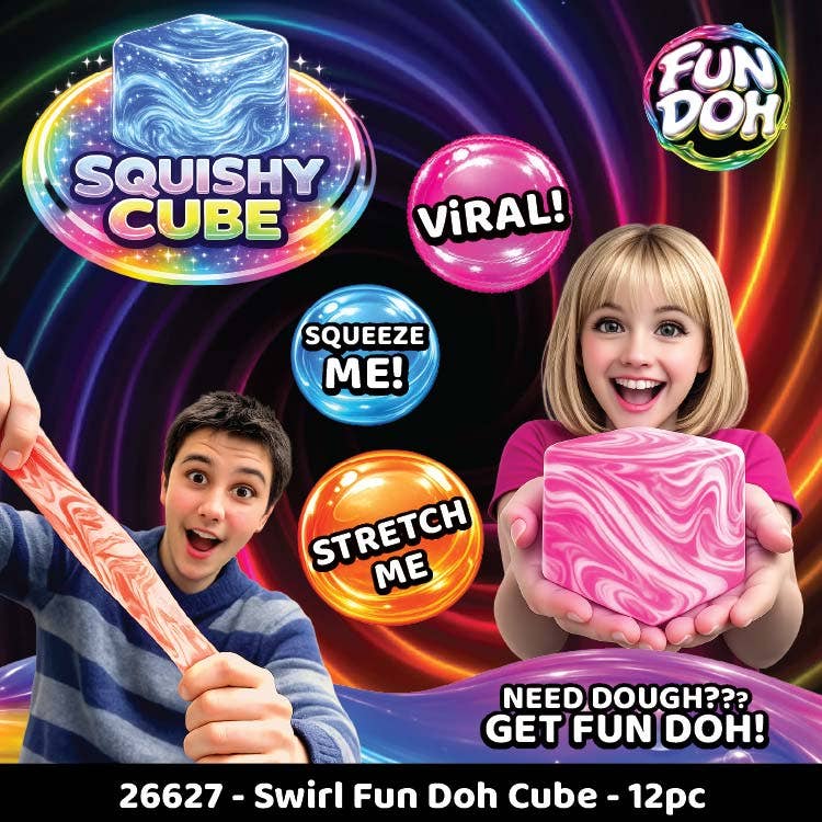 Fun Doh Swirl Squishy Cubes Viral Assortment - 12/Display