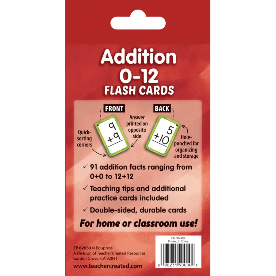 Addition 0–12 Flash Cards