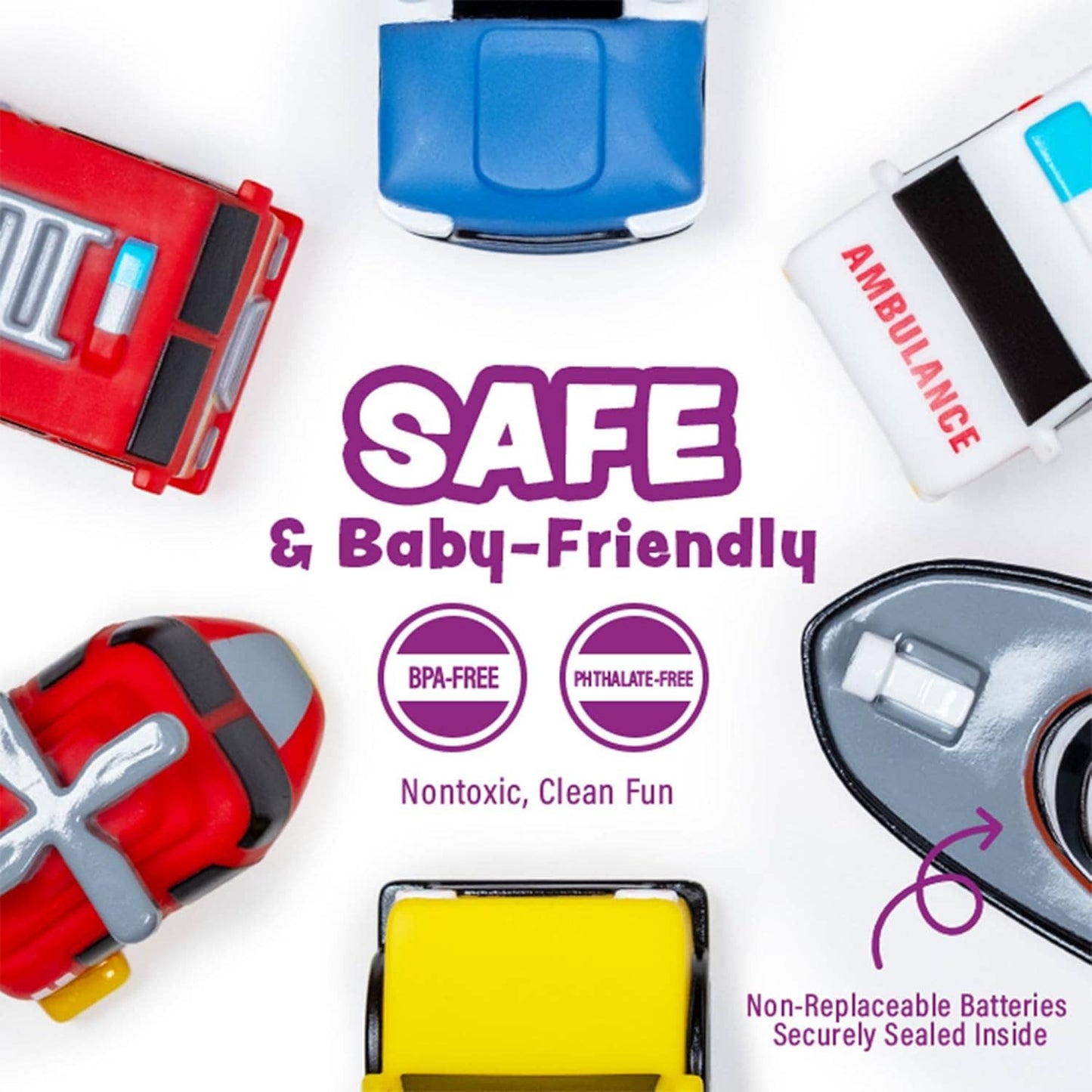 Tub Works® Emergency™ Cars Light Up Bath Toys, 6 Pack