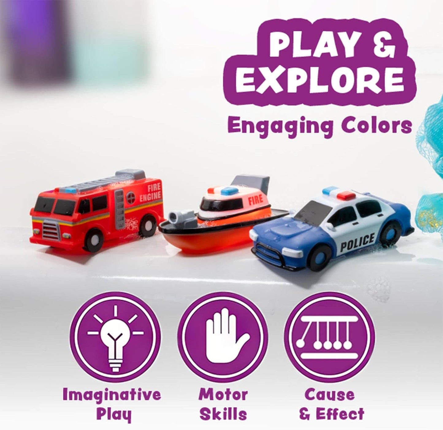 Tub Works® Emergency™ Cars Light Up Bath Toys, 6 Pack